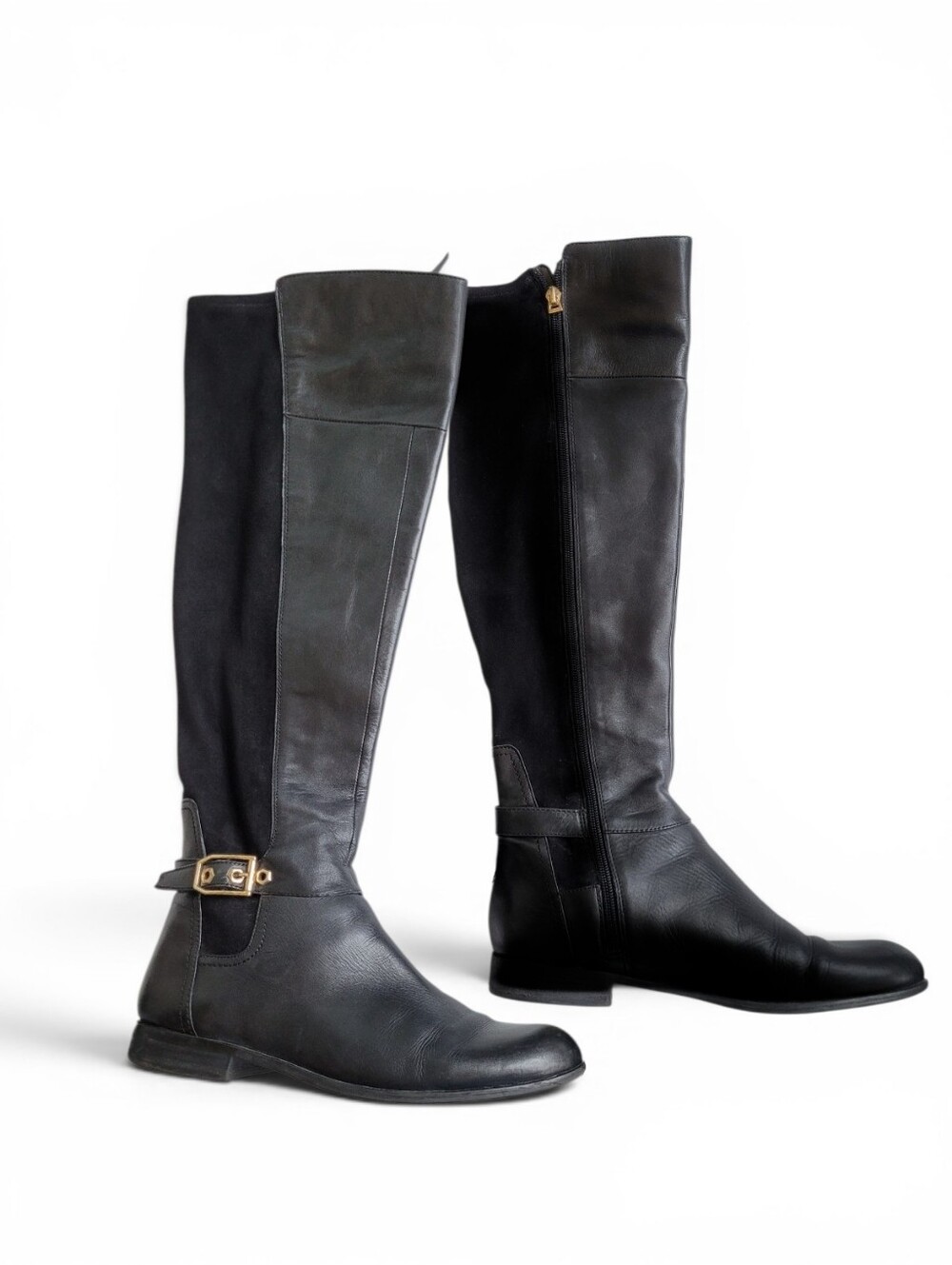 Franco Sarto Genuine Leather Tall black boots With Buckles Size 10